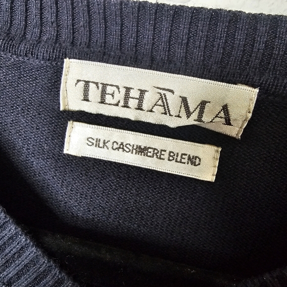 Tehama Silk Cashmere Blend Mens Argyle Sweater Size Large‎ Navy Blue V Neck - Picture 6 of 10